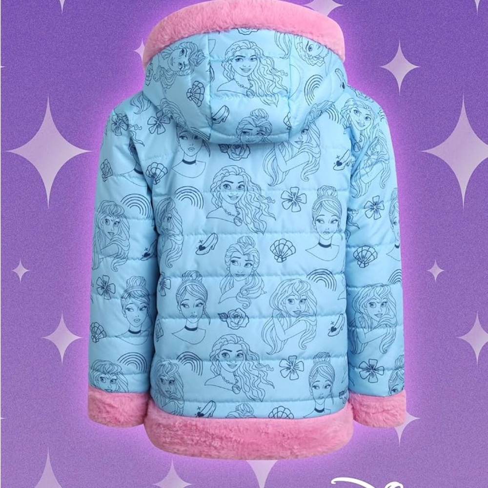 ❤️Disney Girls Puffer/Faux Fur Hooded Reversible Jacket Size 4 (NWT) - Picture 15 of 16